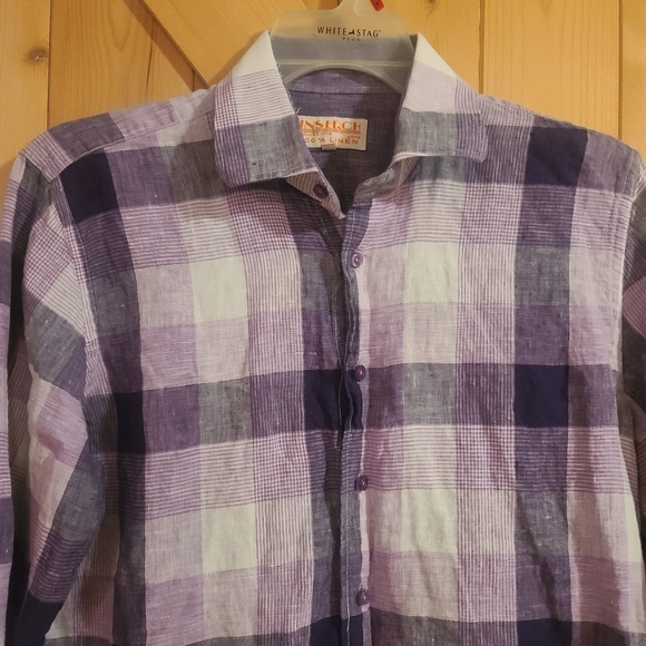 Inserch Collezione Uomo Men's L Linen Long Sleeve/Tab Sleeve Button Down Shirt - Picture 2 of 10